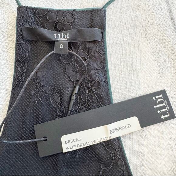 Tibi Silk and Leather Slip Dress Emerald Green Size 6 NWT - Picture 9 of 13